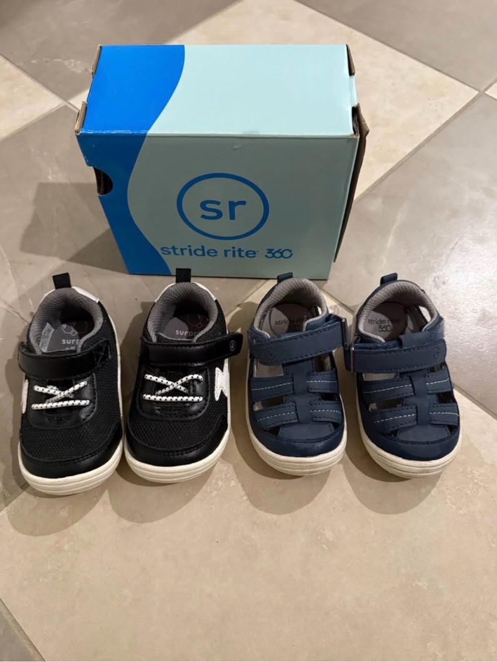 Stride Rite Black Sneaker and Navy Sandal Set for Toddlers
